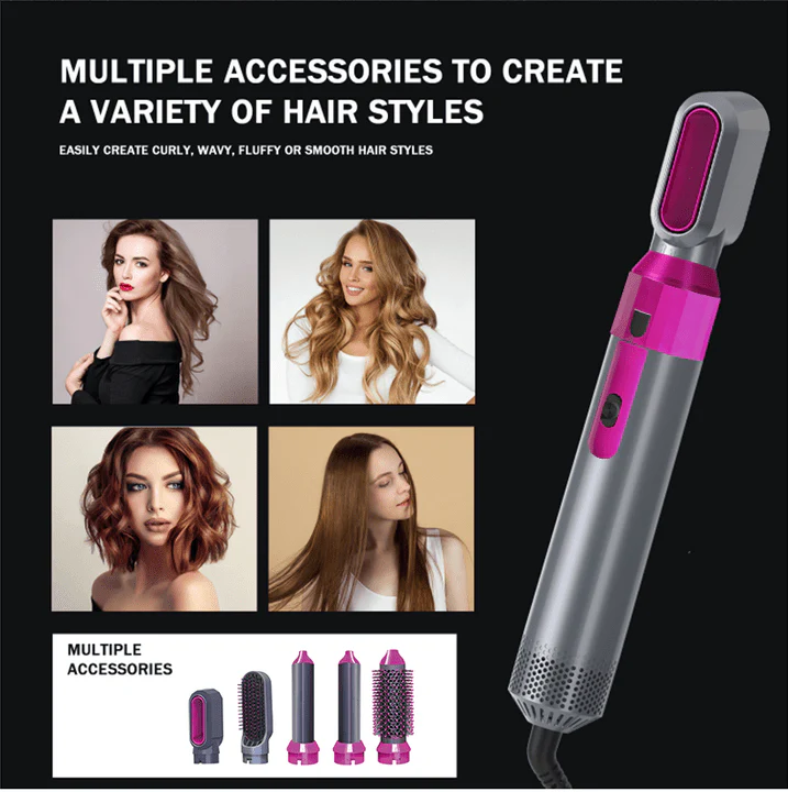 Professional 5-in-1 Hot Air Brush Hair Dryer & Styler – Volumizing, Straightening, Curling Tool