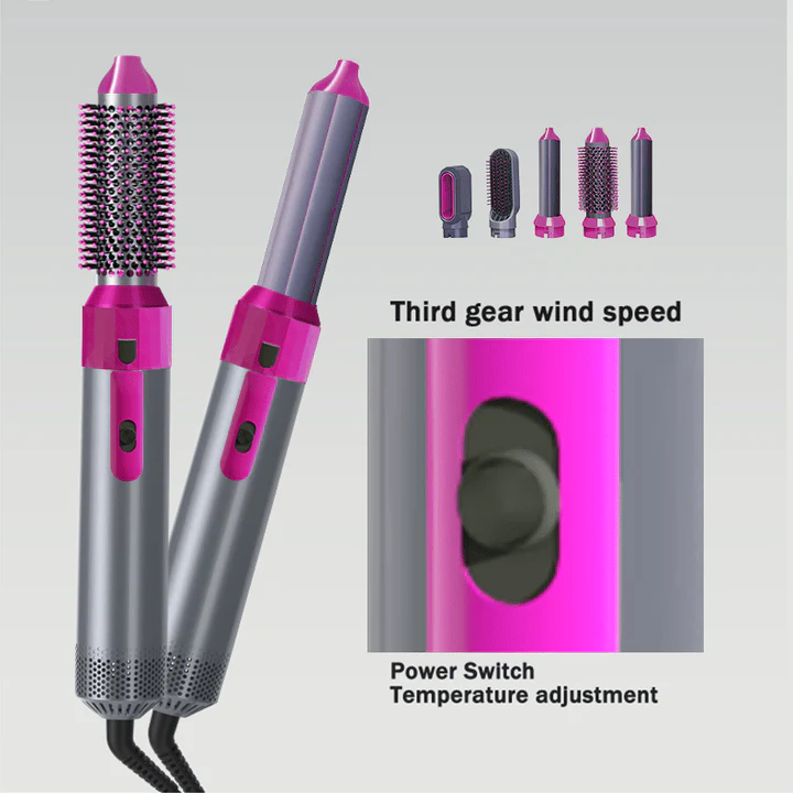 Professional 5-in-1 Hot Air Brush Hair Dryer & Styler – Volumizing, Straightening, Curling Tool