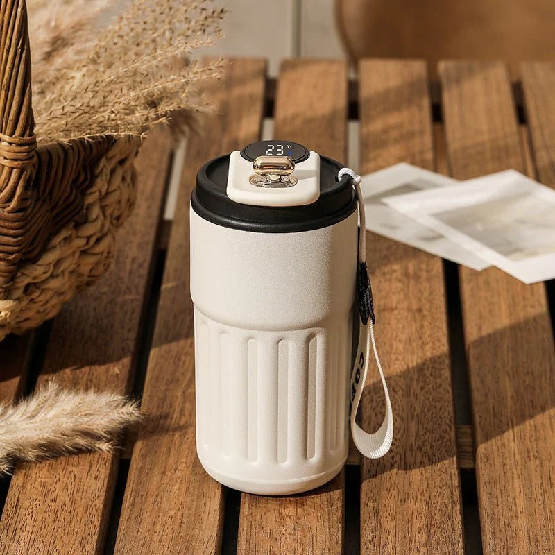 Smart LED Temperature Display 316 SS Double Wall Custom LOGO Tumbler Thermal Coffee Mug Steel White Box Customized Logo 300 Pcs