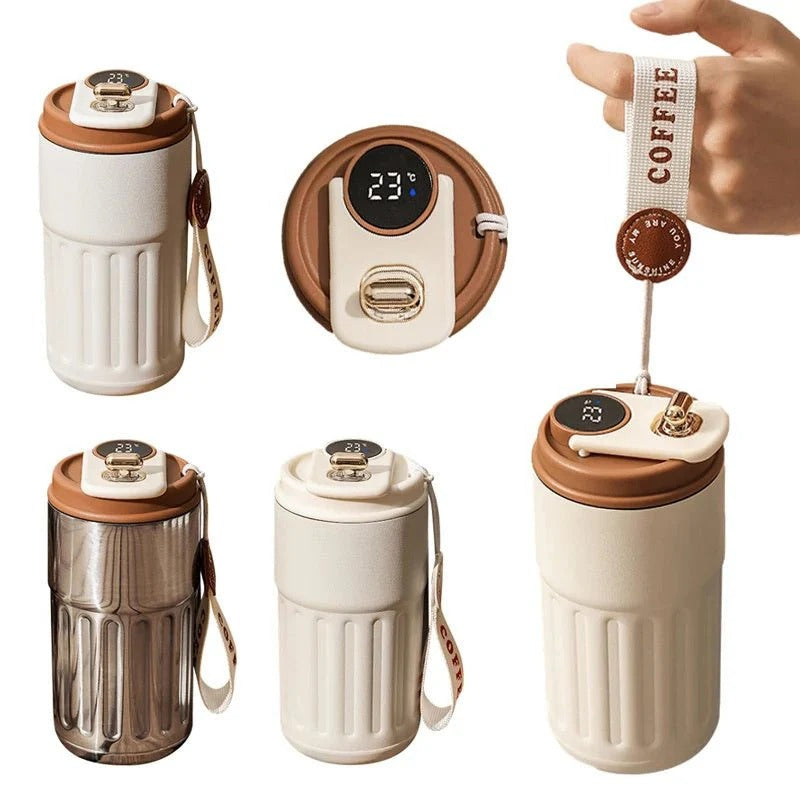 Smart LED Temperature Display 316 SS Double Wall Custom LOGO Tumbler Thermal Coffee Mug Steel White Box Customized Logo 300 Pcs