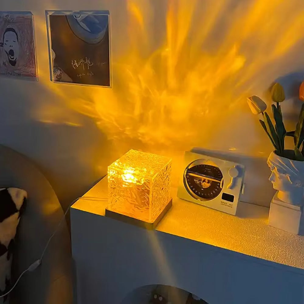 LED Crystal Table Lamp Plug-In Water Ripple Lamp Dynamic 16-Color RGB Changing for Bedroom Use