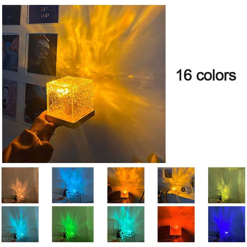 LED Crystal Table Lamp Plug-In Water Ripple Lamp Dynamic 16-Color RGB Changing for Bedroom Use