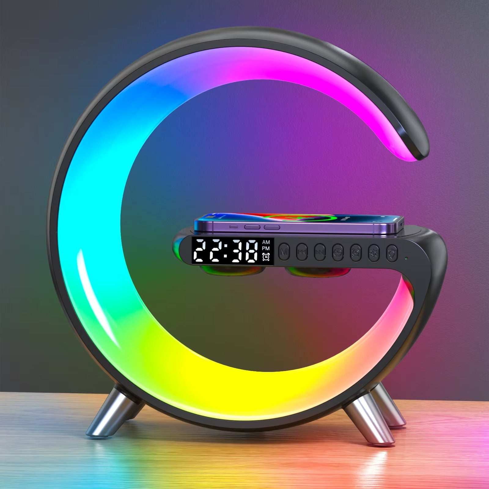 Hot Sale Led Table Lamp Home Decoration with Smart Speakers Clock Alarm Smart APP RGB Night Light G-shape Lamp